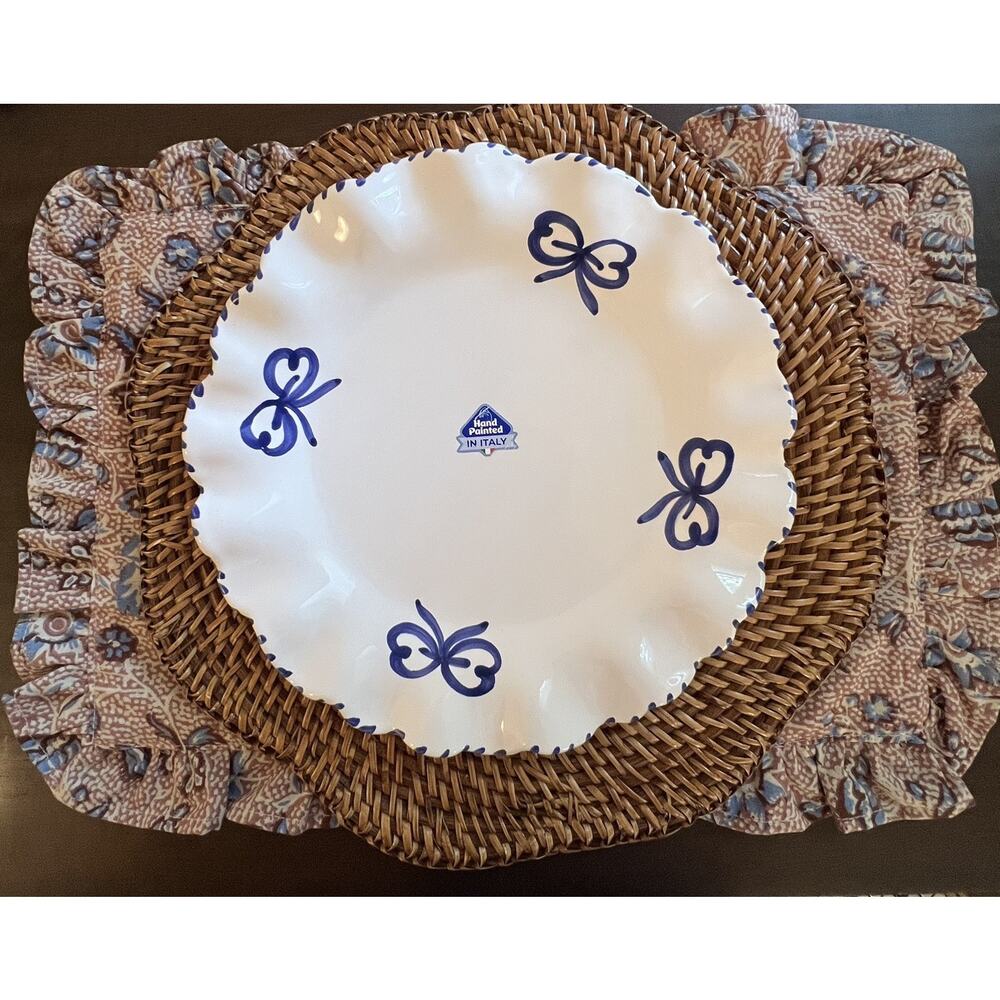 Hand Painted La Ceramica Italy Blue Bow Scalloped Edge Plates 10.5" Set of 5 NEW